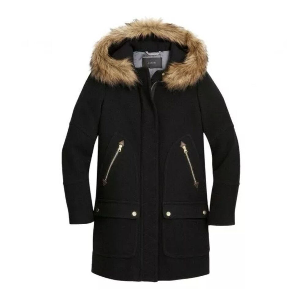 J. Crew Women's Italian Wool Stadium Long Sleeve Black Chateau Parka Size 2